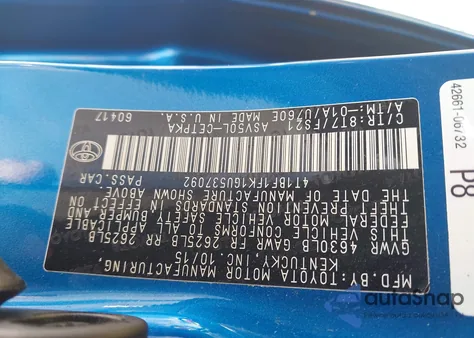 2016 Toyota Camry Le/Xle/Se/Xse из США, поврежденный, VIN 4T1BF1FK1GU537092